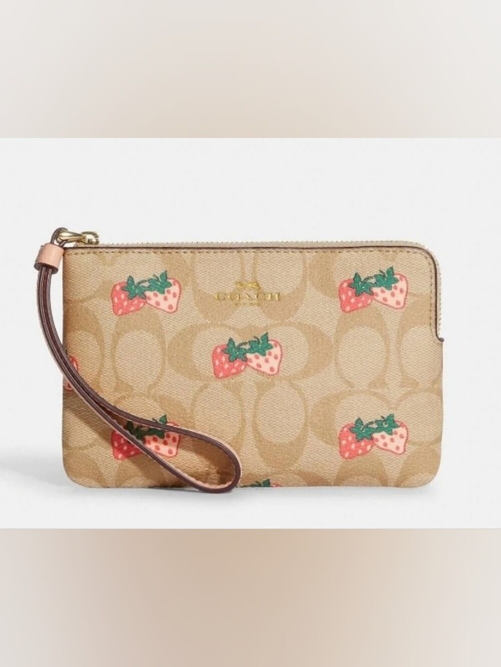 Coach Limited Edition Strawberry Print Signature Wristlet..Brand New & Authentic